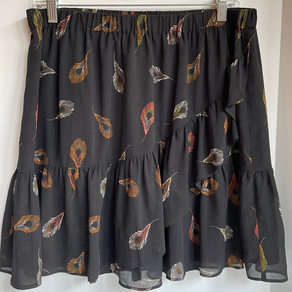 Madewell overlay printed fully lined ruffle mini skirt size large